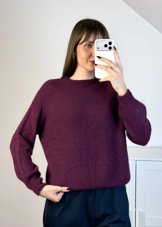 Sweter z alpaką Suri i wełną – śliwkowy