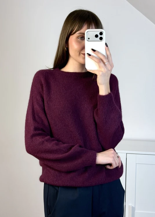 Miękki sweter z wełną i alpaką Suri – śliwkowy