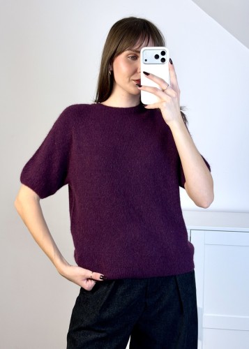 Sweter damski z alpaki Suri w śliwkowym kolorze