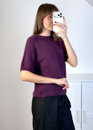 Elegancki śliwkowy sweter z wełną i alpaką