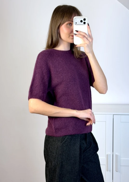 Elegancki śliwkowy sweter z wełną i alpaką
