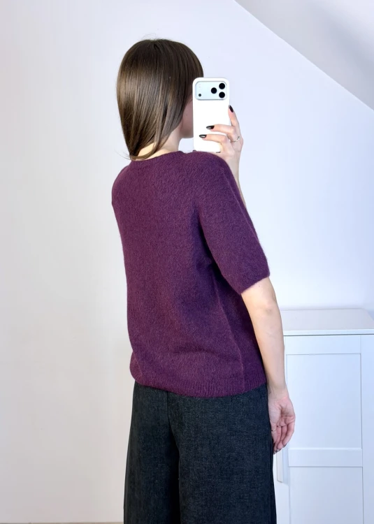 Miękki sweter z luksusowej przędzy z alpaką Suri – śliwkowy