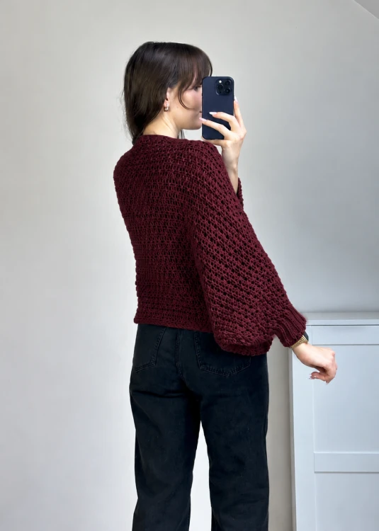 Luźny sweter poncho w kolorze bordowym