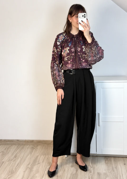 Eleganckie spodnie barrel z paskiem – czarne