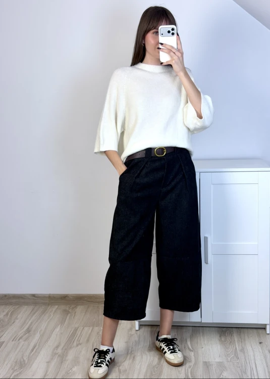 Spodnie culotte z paskiem – grafitowe