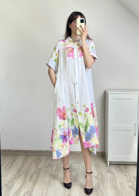 Sukienka casual lekka i komfortowa Sukienka midi styl codzienny letni Sukienka lniana swobodny krój na lato