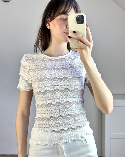 Top elastyczny koronka dopasowanie do sylwetki Top koronkowy elegancki styl pod marynarkę Top dopasowany wysmuklający sylwetkę