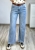 Jeansy klasyczne szeroka nogawka wysoki stan przód Jeansy jasny denim z paskiem w zestawie