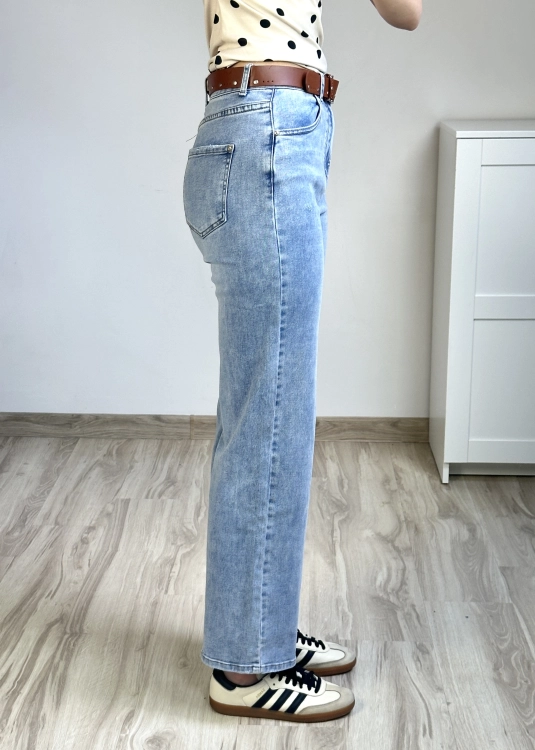 Jeansy klasyczny krój stylizacja codzienna Jeansy komfortowe na co dzień szeroka nogawka Jeansy wysoki stan podkreślający talię