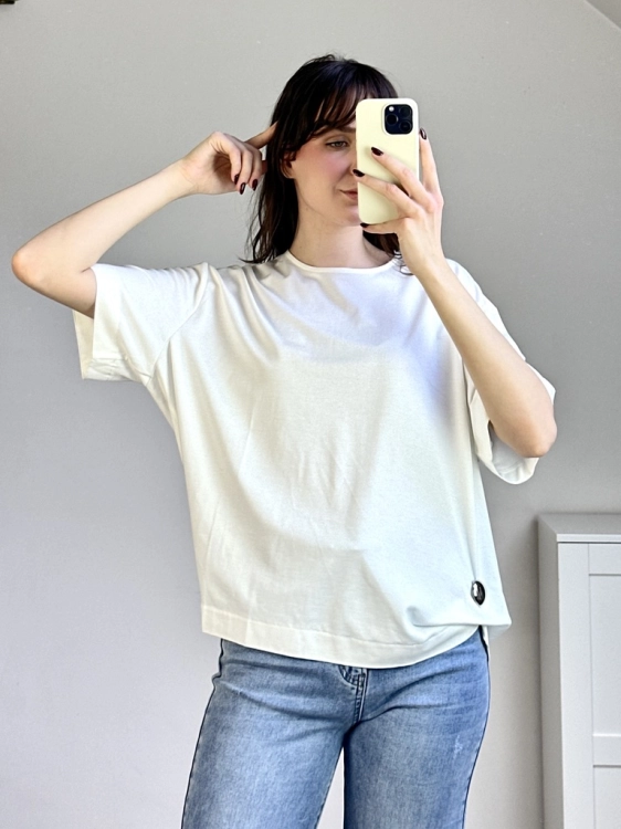 Bluzka wygodna bawełniana oversize Bluzka basic z ozdobnym elementem Bluzka swobodny krój styl codzienny